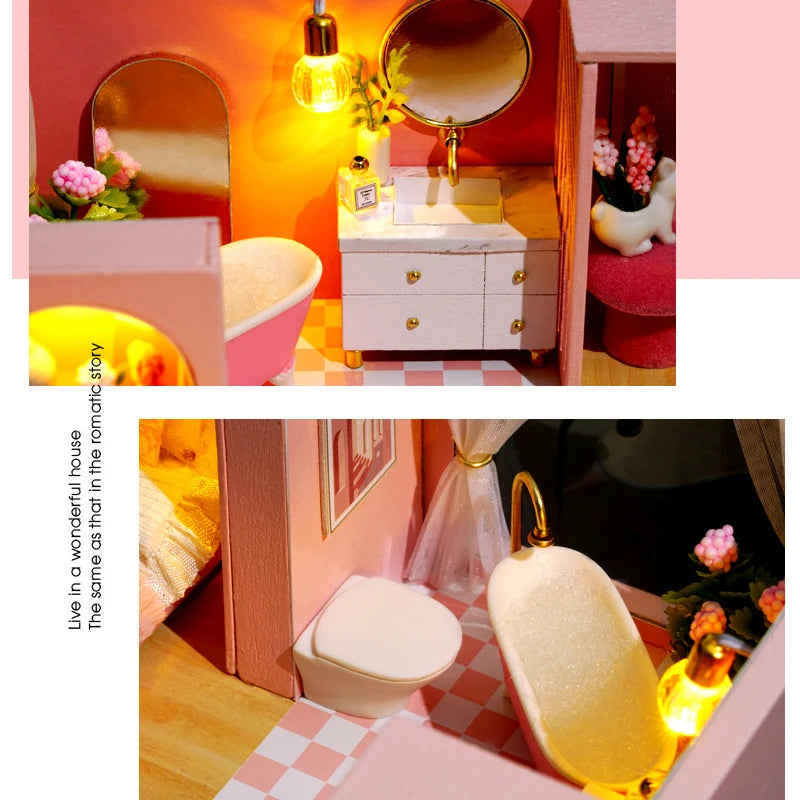 3D Wooden Mini Dollhouse Kit - DIY Duplex Apartment with Furniture