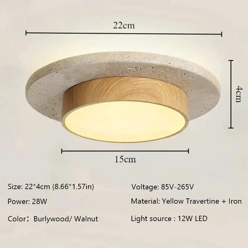 Wabi Sabi Round Stone Ceiling Lamp - LED 28W for Modern Interiors