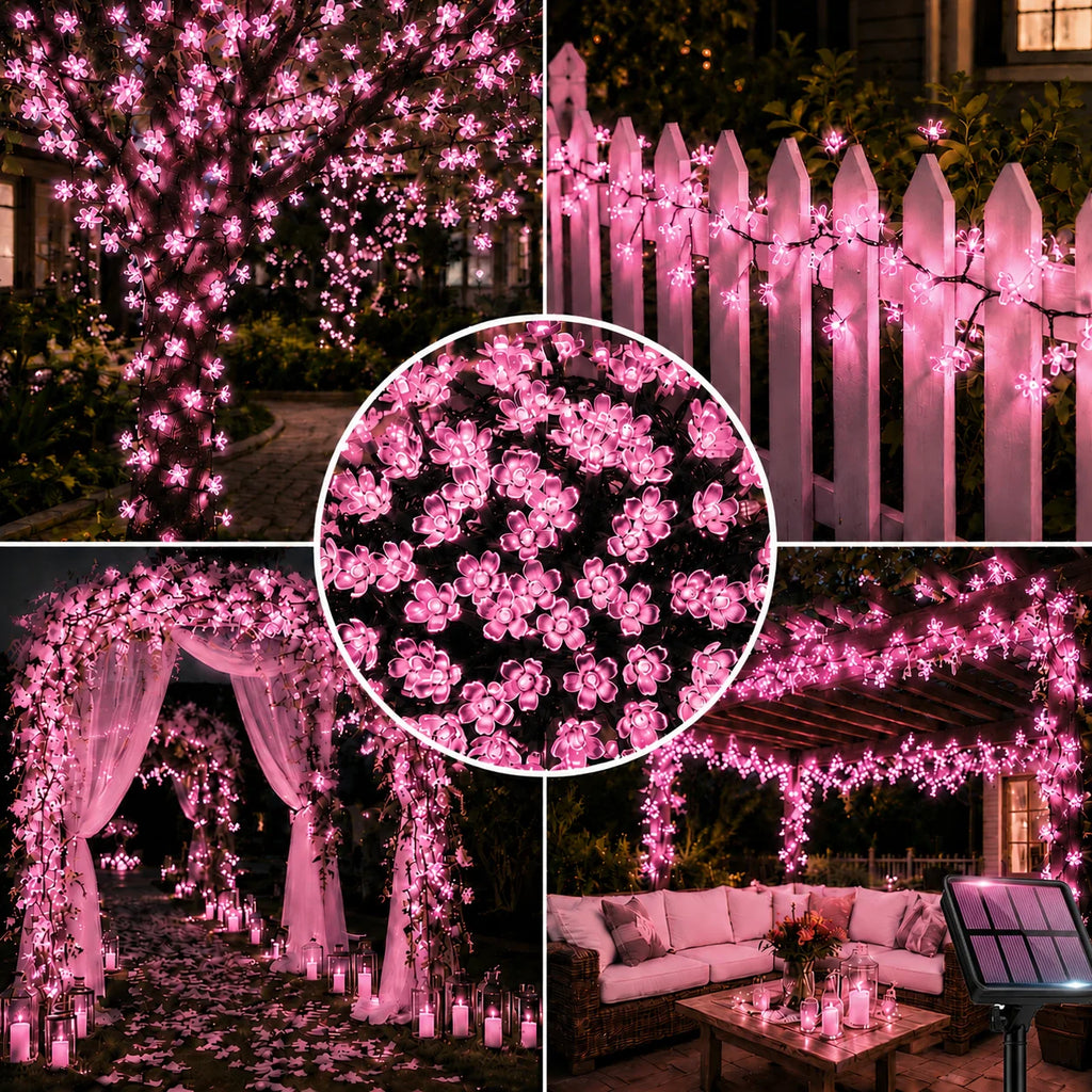 Outdoor Waterproof Solar Cherry Blossom String Lights - 8 Modes Decor
