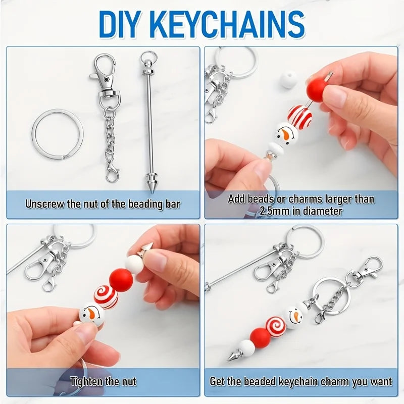 DIY Beaded Keychain Making Kit - 9/18pcs Stainless Steel Supplies