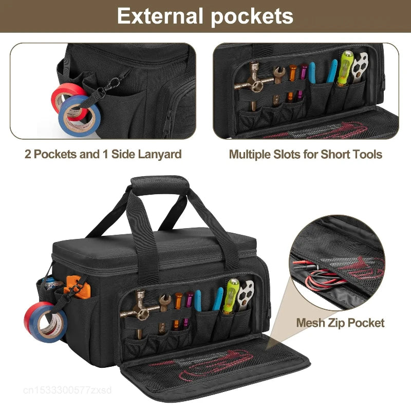 Durable Black Tool Bag with Anti-friction Bottom for Handyman & Carpenter