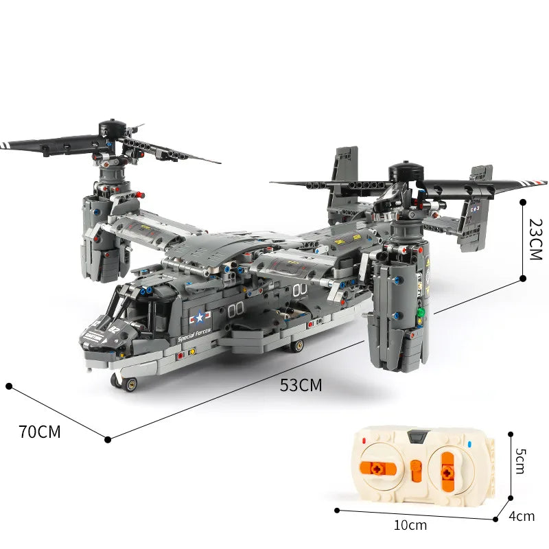 Motorized V-22 Osprey Remote Control Airplane Building Blocks - 1685 PCS