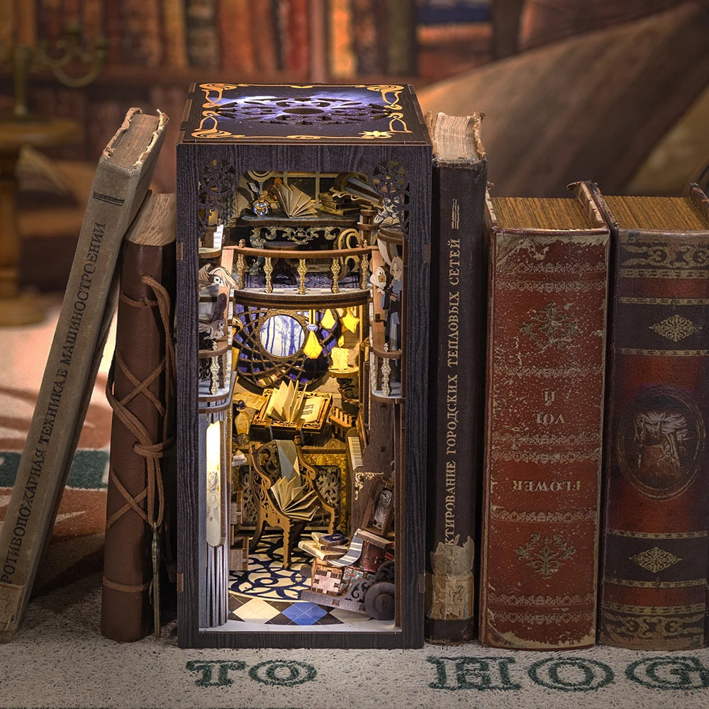 CUTEBEE Book Nook Miniature Dollhouse Kit - DIY Touch Light Decor