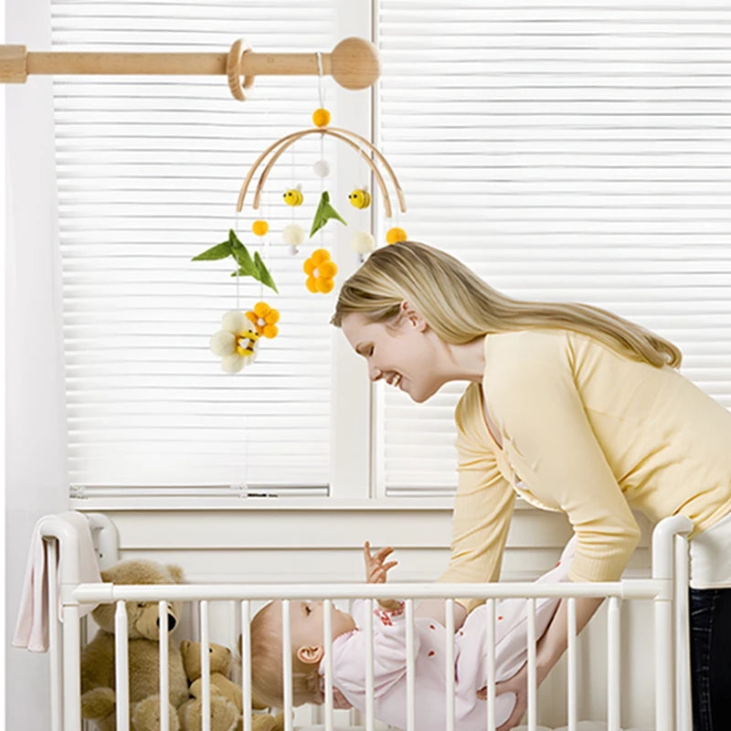 Infant Wooden Crib Rattle Toy - Mobile Hanging Bed Bell for Babies