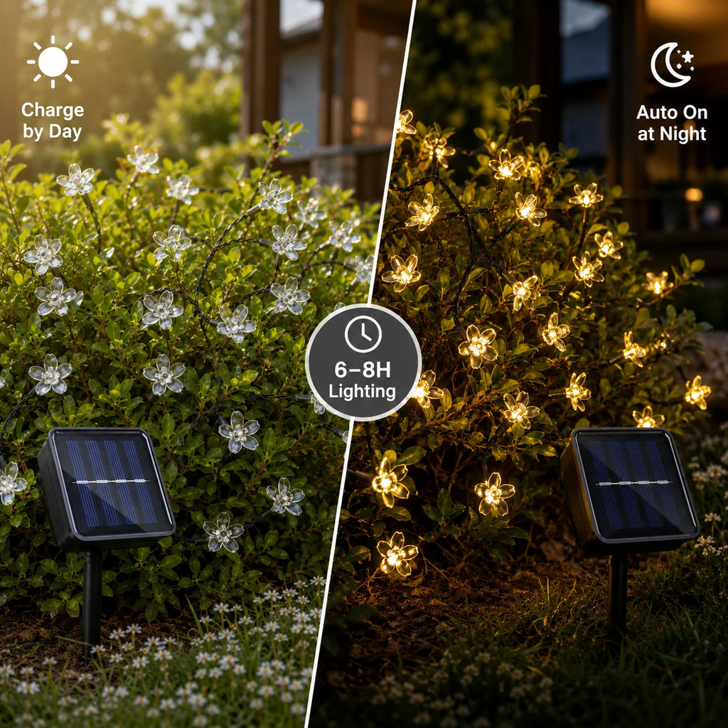 Outdoor Waterproof Solar Cherry Blossom String Lights - 8 Modes Decor