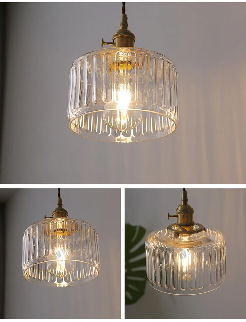 Vintage Green Glass Pendant Light - Nordic Copper Hanging Lamp
