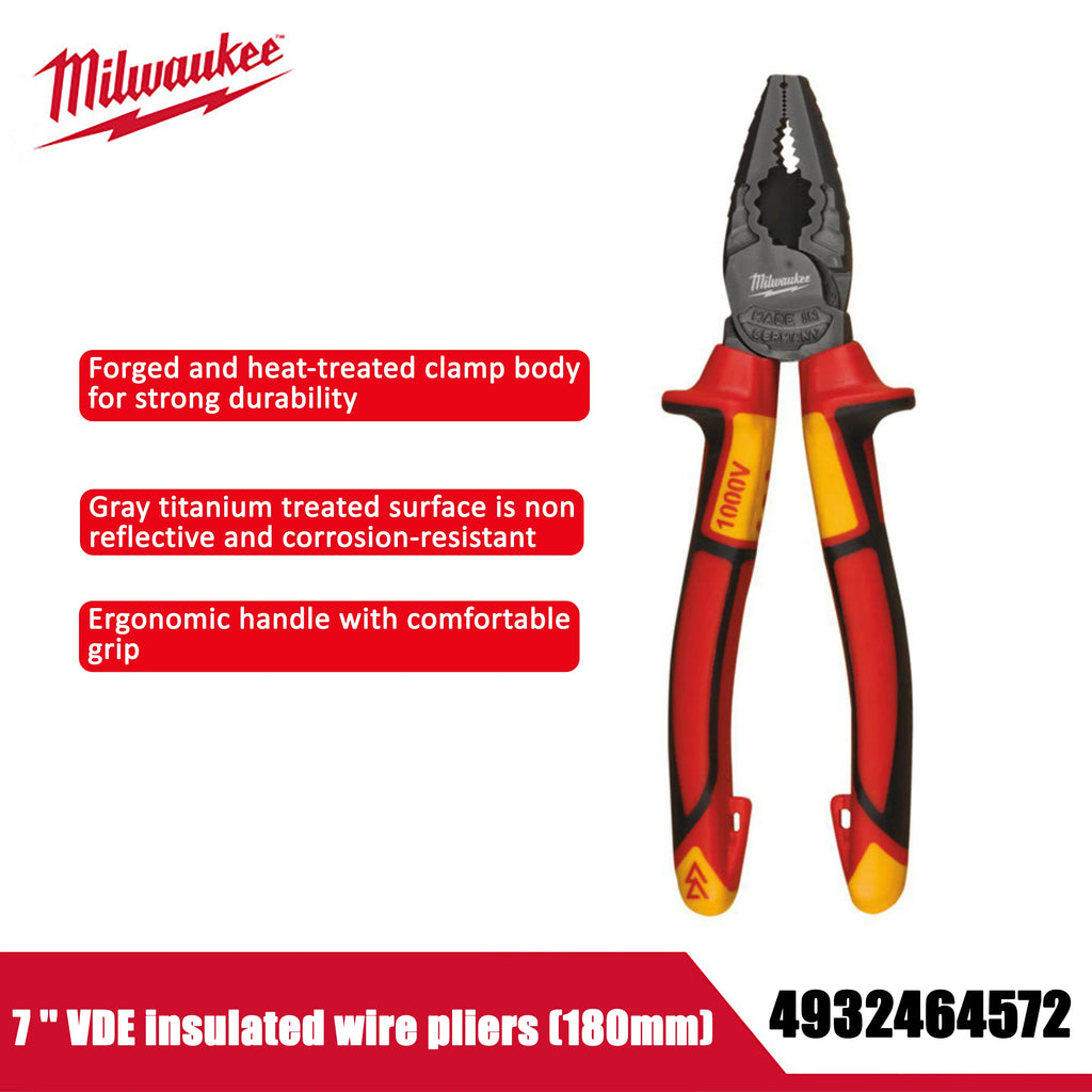Milwaukee 7-Inch VDE Insulated Wire Pliers - 1000V Electrician Tool