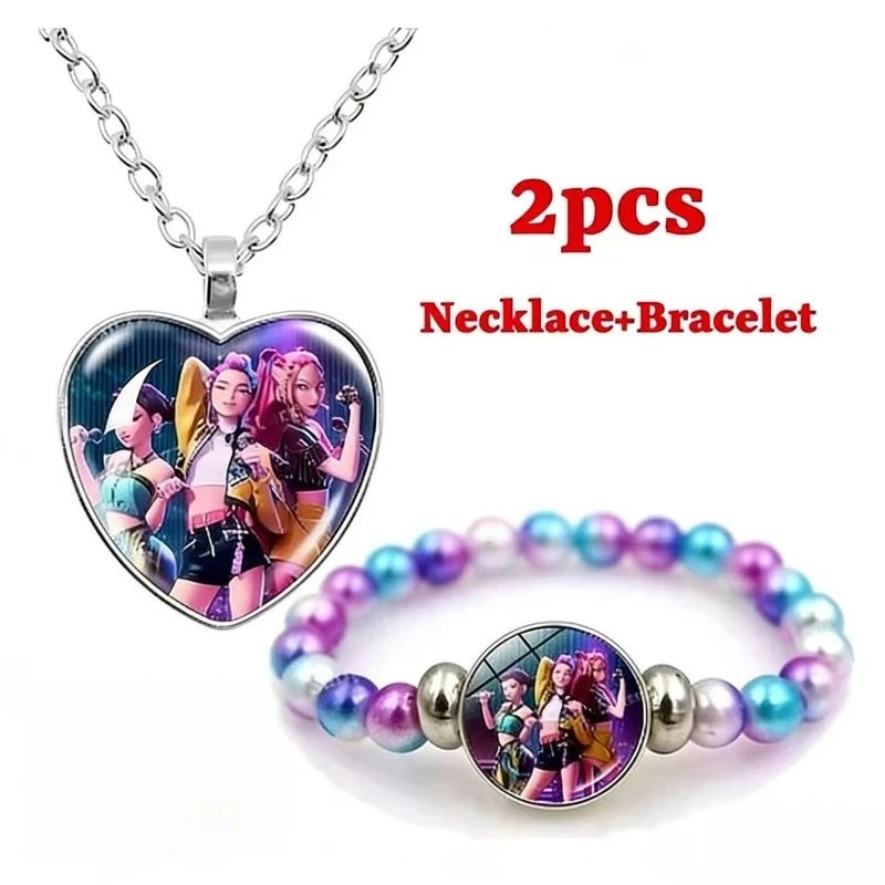 Trendy 2pc Demon Hunters Necklace & Bracelet Set - Stylish Anime Accessory
