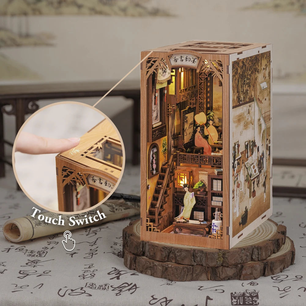 CUTEBEE DIY Book Nook Dollhouse Kit with Light & Dust Cover