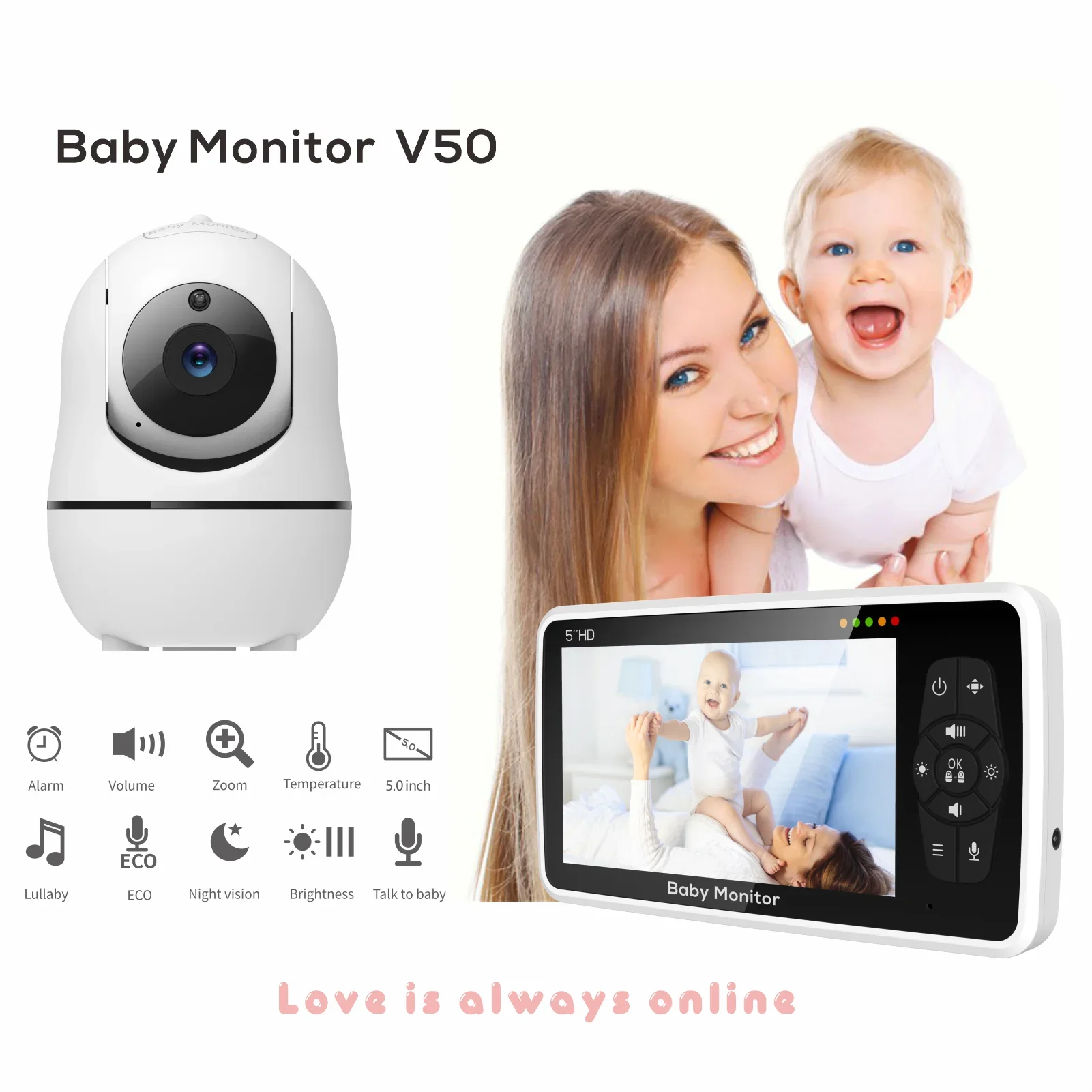 5-Inch Video Baby Monitor with 4X Zoom & 22H Battery Life