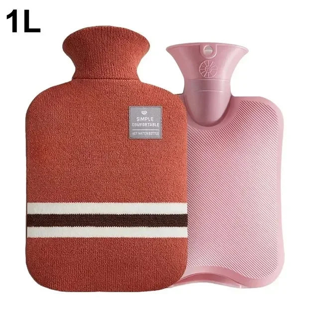 Durable Hot Water Bottle with Knitted Cover for Pain Relief - 1L/2L