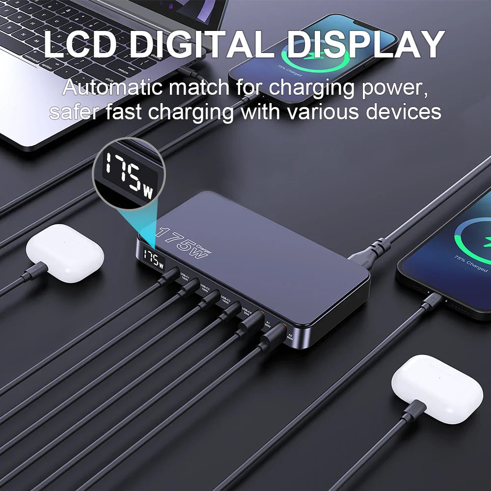 Ueetop 175W GaN USB C Charger with LED Display - 6 Fast Charging Ports