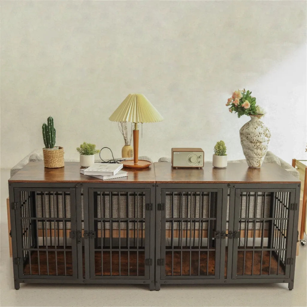 Spacious Double Dog Crate with Removable Divider - Furniture Style