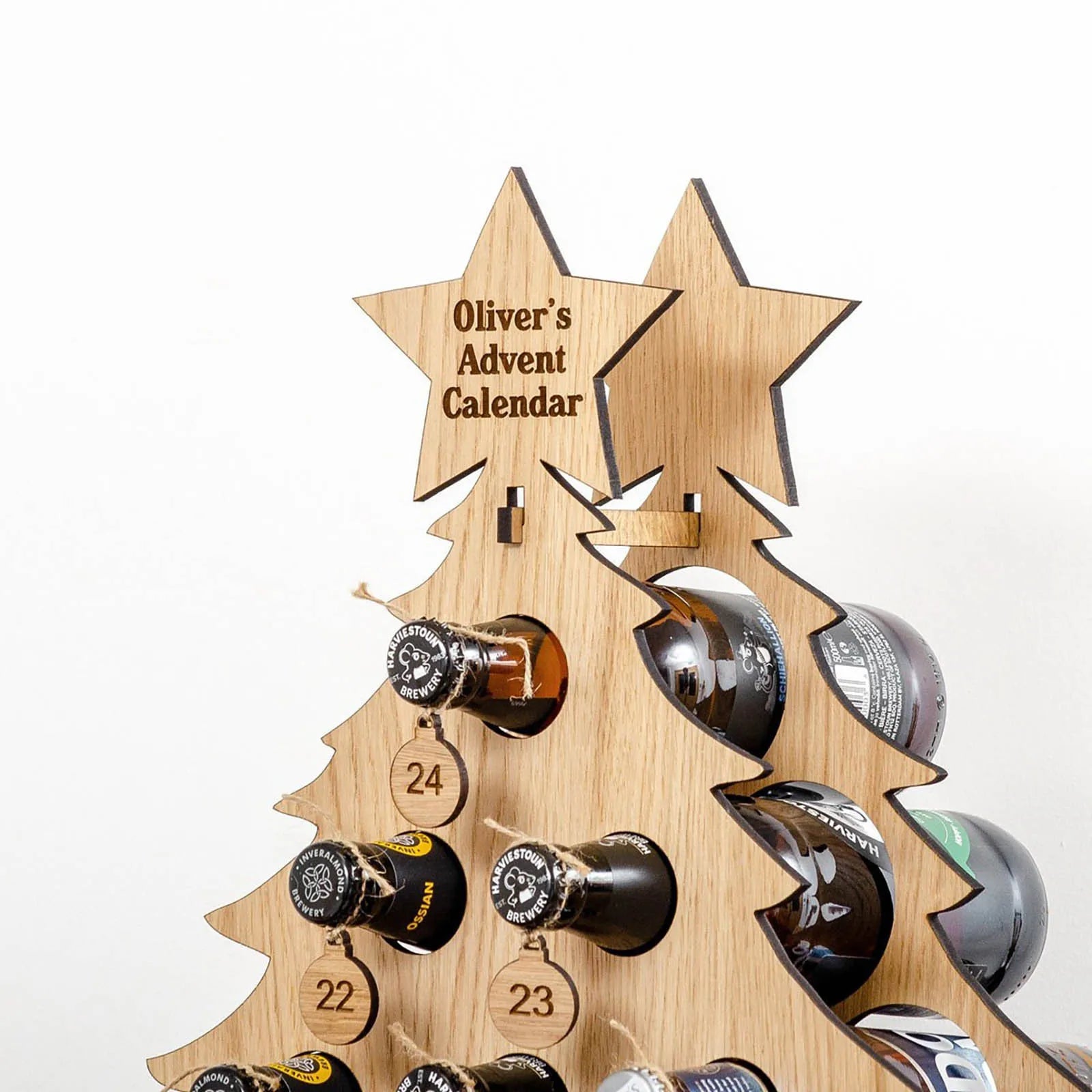 Wooden Christmas Tree Wine Bottle Holder - Advent Countdown Rack