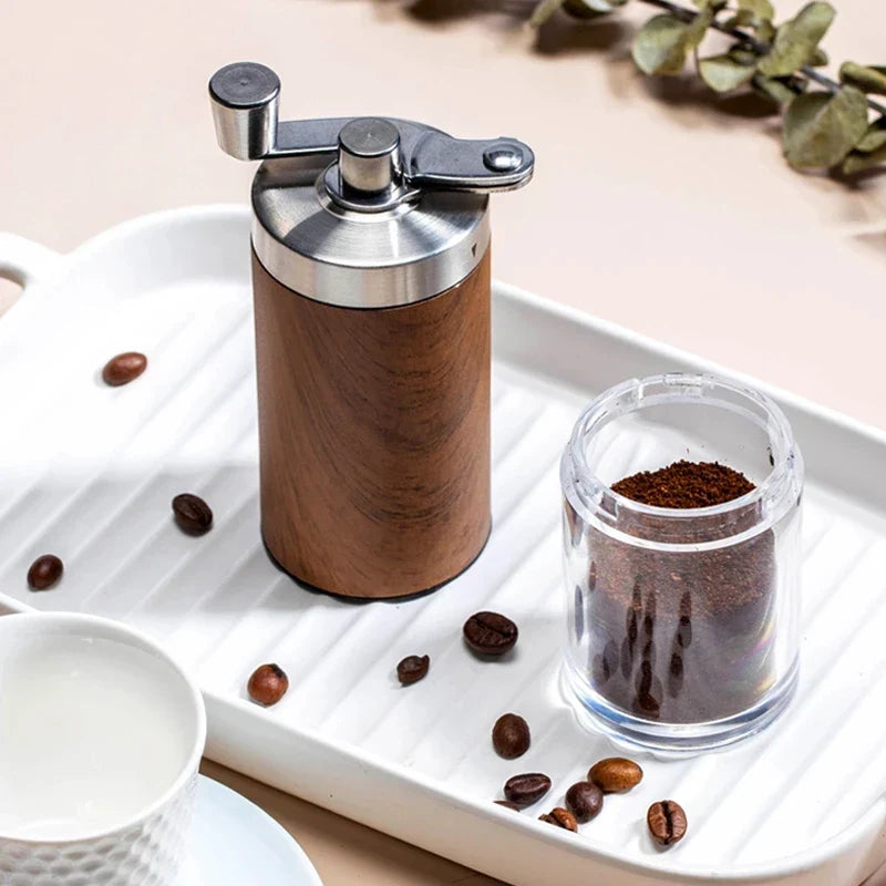 Portable Hand Crank Coffee Grinder - Stylish Stainless Steel & Wood Design