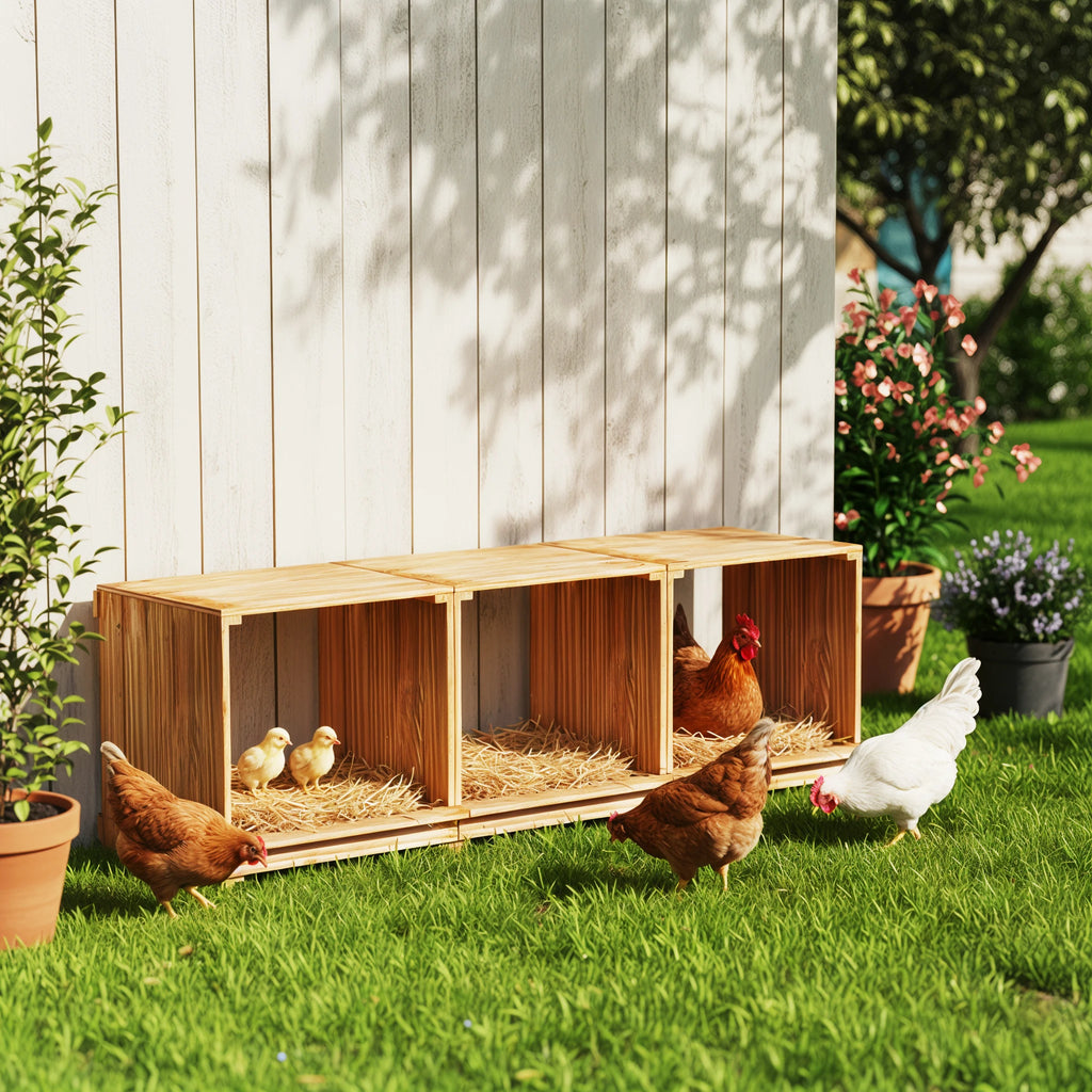 3-Compartment Wooden Nesting Box for Chickens & Ducks - Durable & Flexible