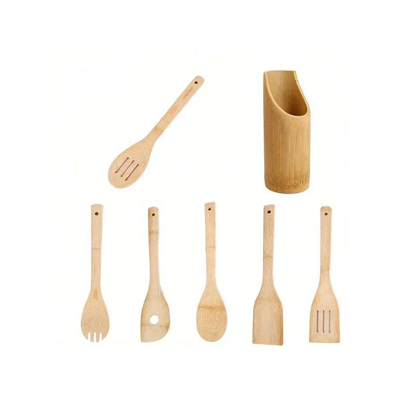 Eco-friendly Bamboo Utensil Set - Non-stick Cooking Tools with Holder