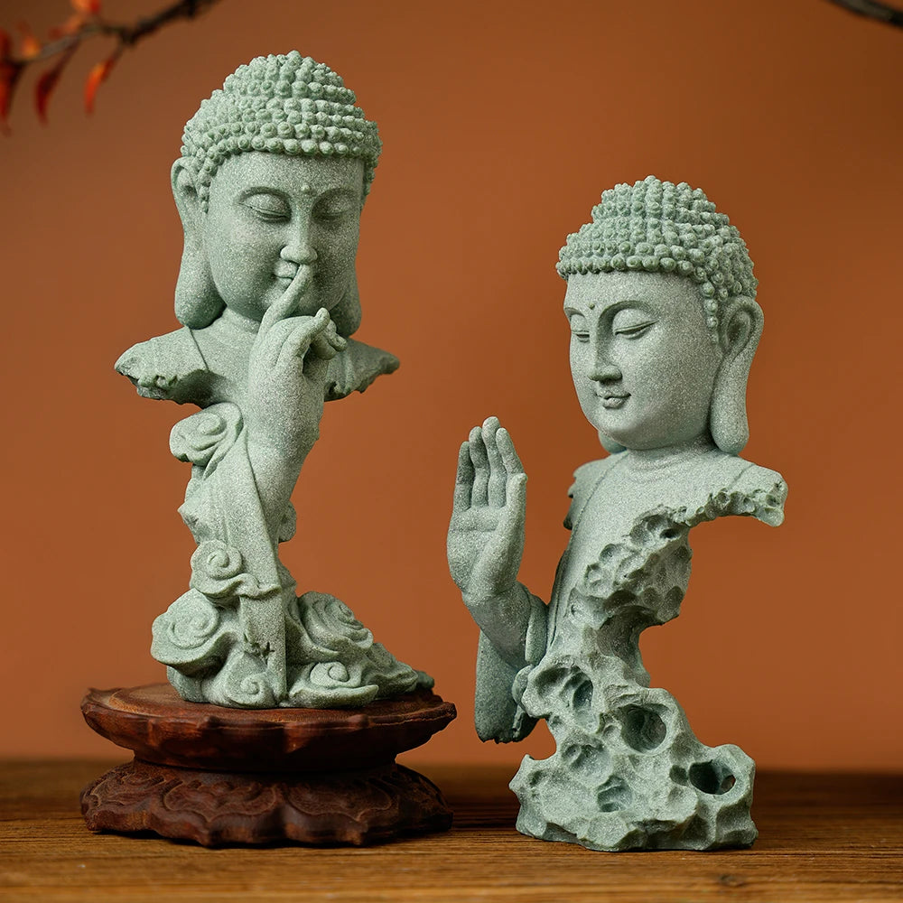 Zen Buddhist Statue - Calm Your Space with Green Sandstone Art