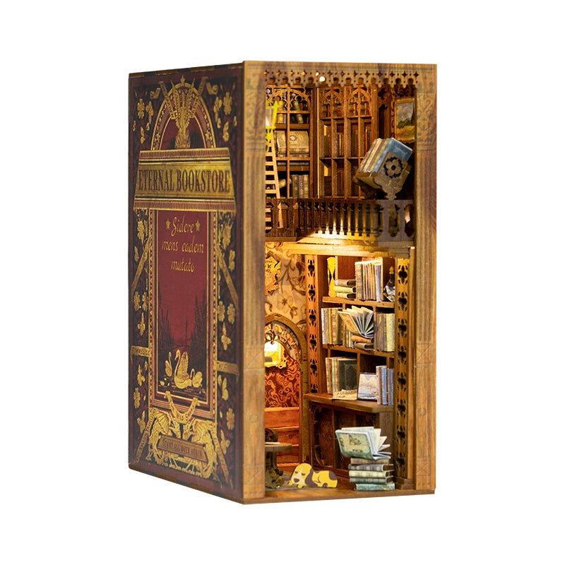 CUTEBEE LED Book Nook Dollhouse Kit with Dust Cover for DIY Enthusiasts