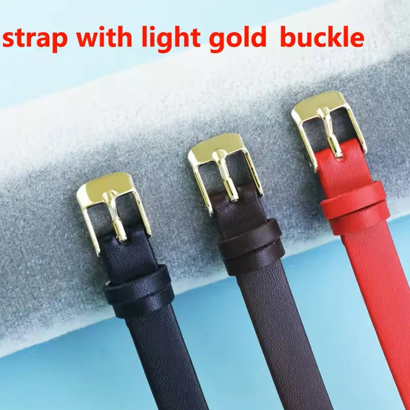 Elegant Gold Leather Watchband - Classic Minimalist Strap - 6mm, 8mm, 10mm