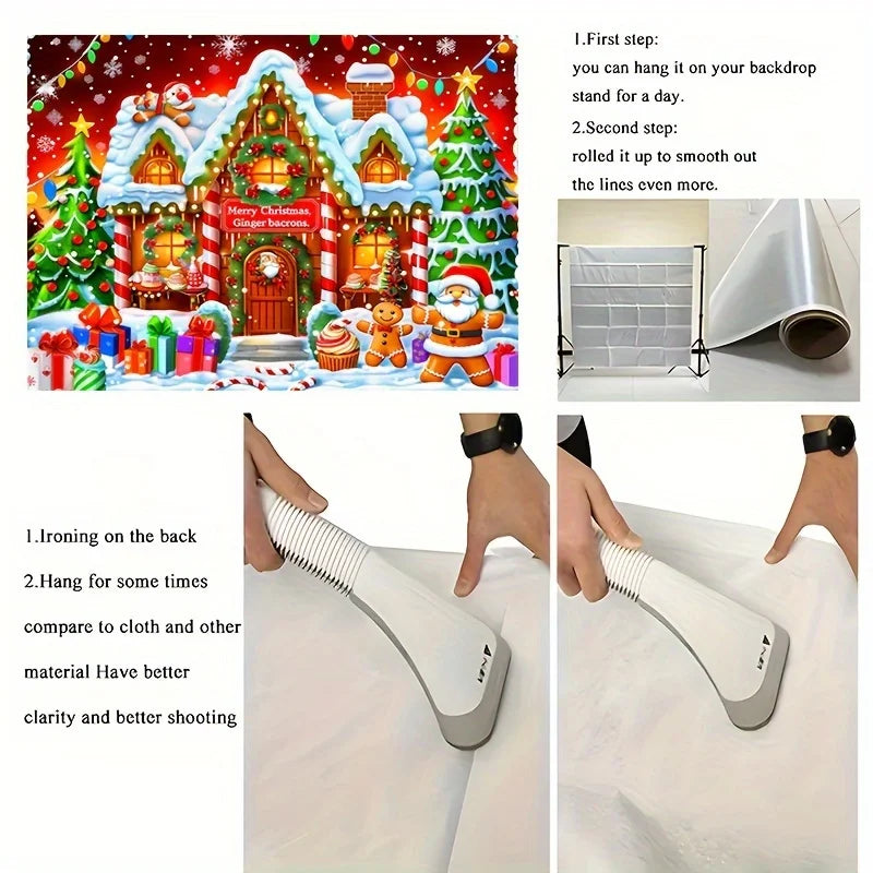 Enchanting Christmas Background Cloth with Cookie Statues & Tree