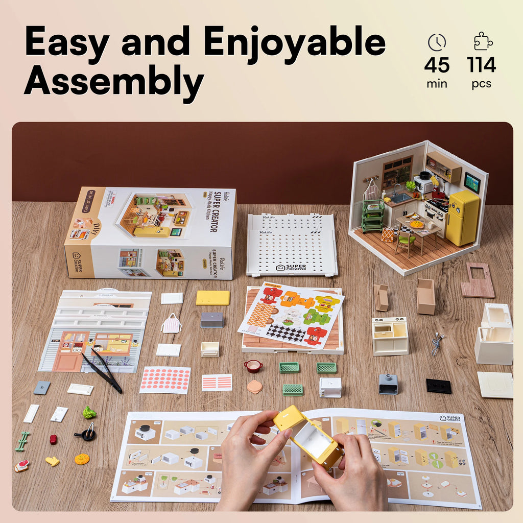 Robotime 3D Puzzle Happy Meals Kitchen DIY Miniature House Kit