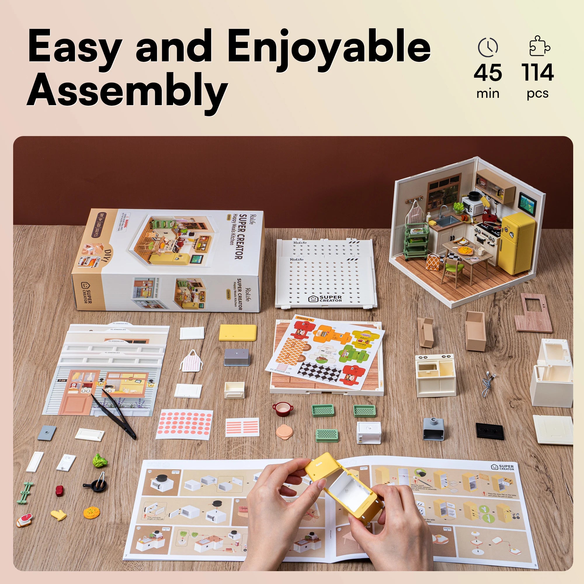 Robotime 3D Puzzle Happy Meals Kitchen DIY Miniature House Kit