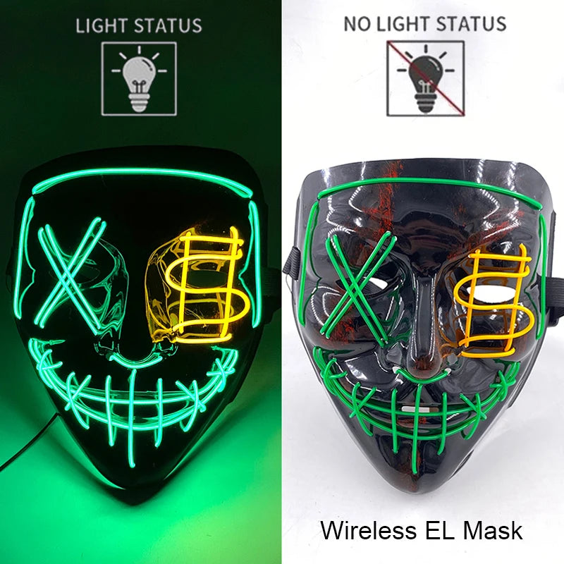 Glow-in-the-Dark Wireless LED Purge Mask for Halloween Cosplay