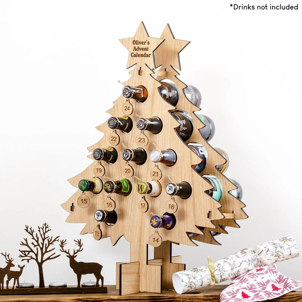 Wooden Christmas Tree Wine Bottle Holder - Advent Countdown Rack