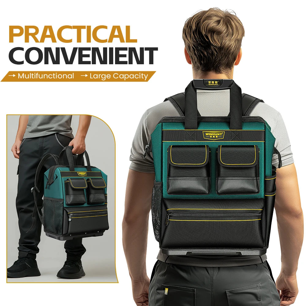Durable Multifunctional Tool Backpack with Large Capacity & Rubber Base