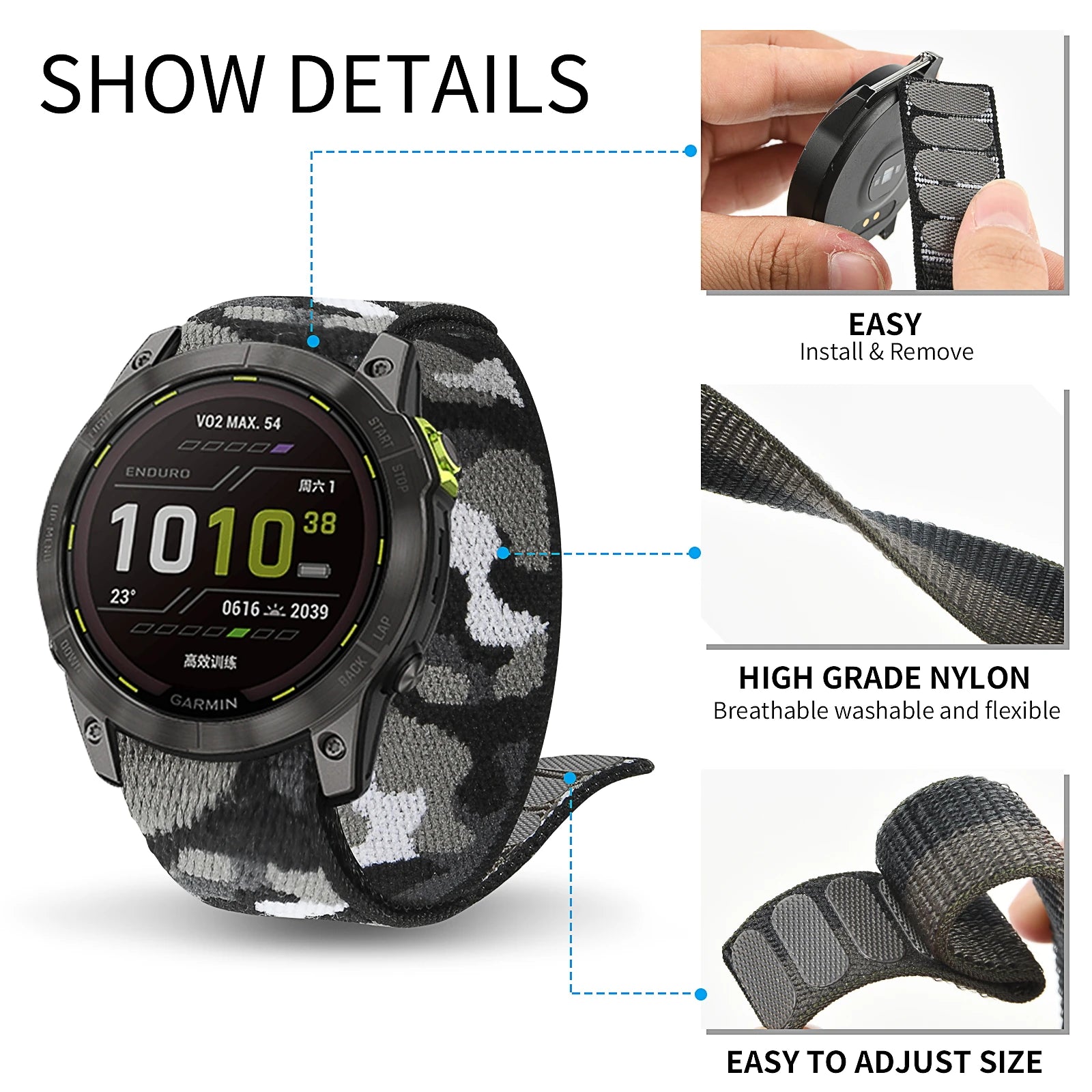 Durable Nylon Watch Band for Garmin Fenix 22mm & 26mm - Quick Release