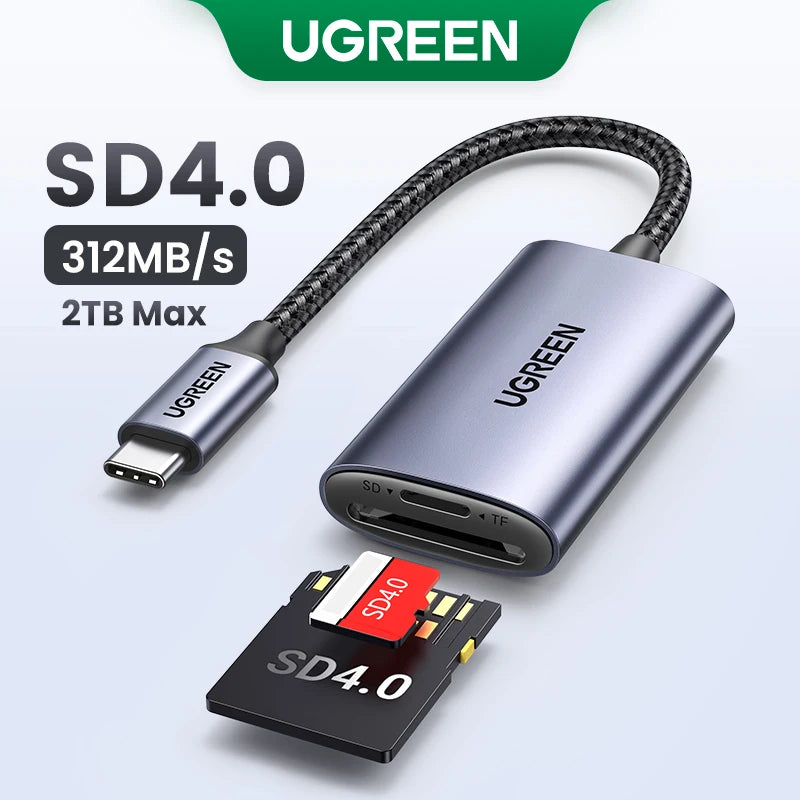 UGREEN USB 3.0 & Type-C SD/TF Card Reader - 5Gbps, 2TB Support