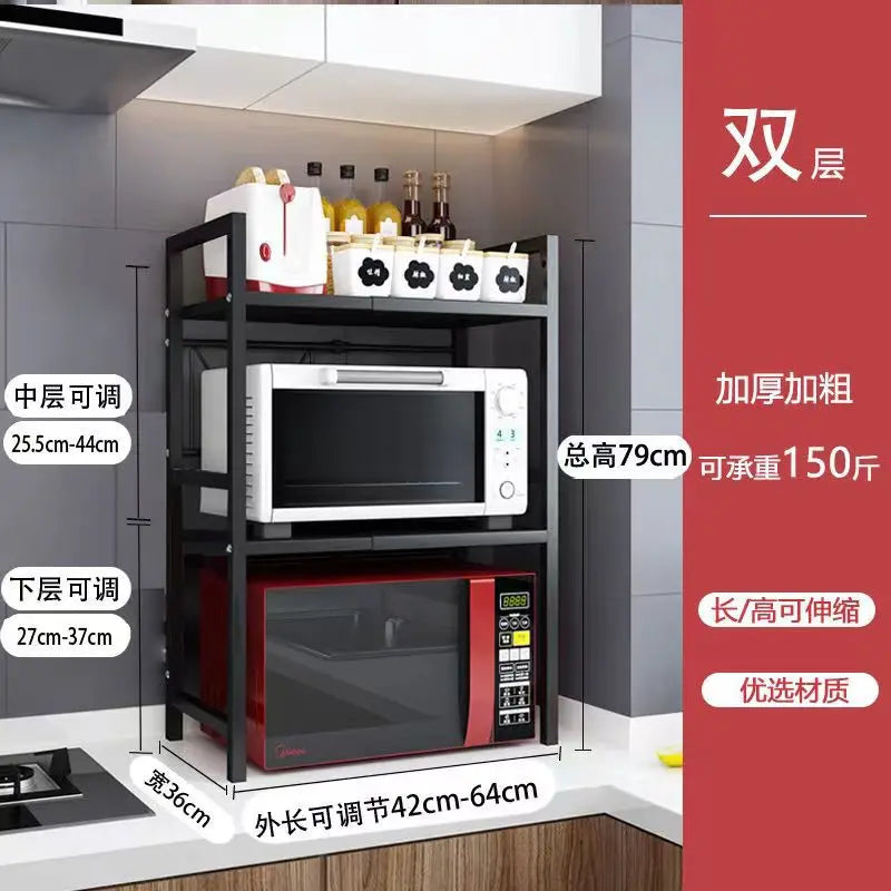 Double-Layer Microwave Storage Rack - Space-Saving Kitchen Organizer