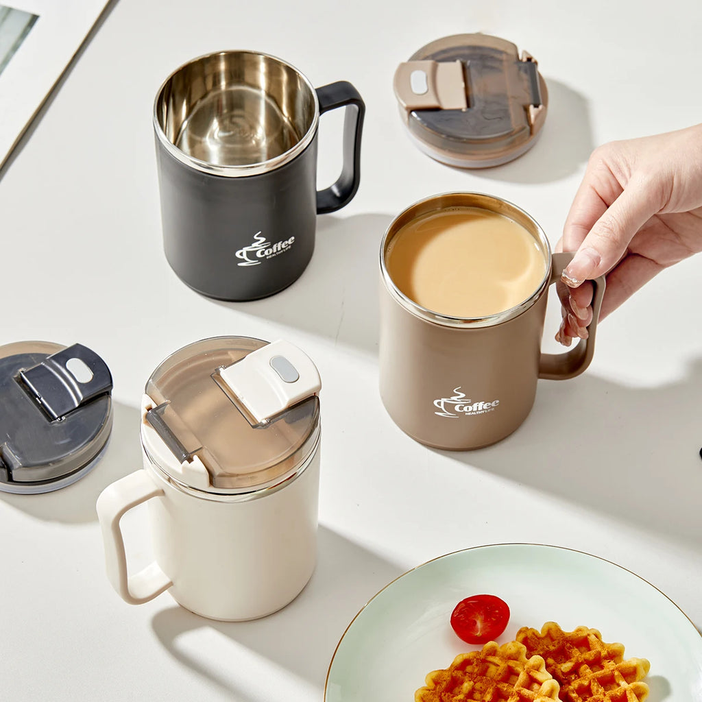 Double-Layer Insulated Stainless Steel Coffee Cup & Spoon
