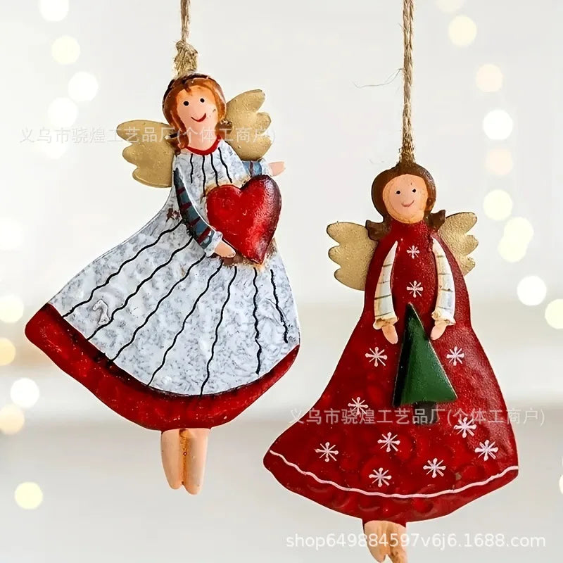 4PCS Vintage Angel Wooden Hanging Ornaments for Festive Decor