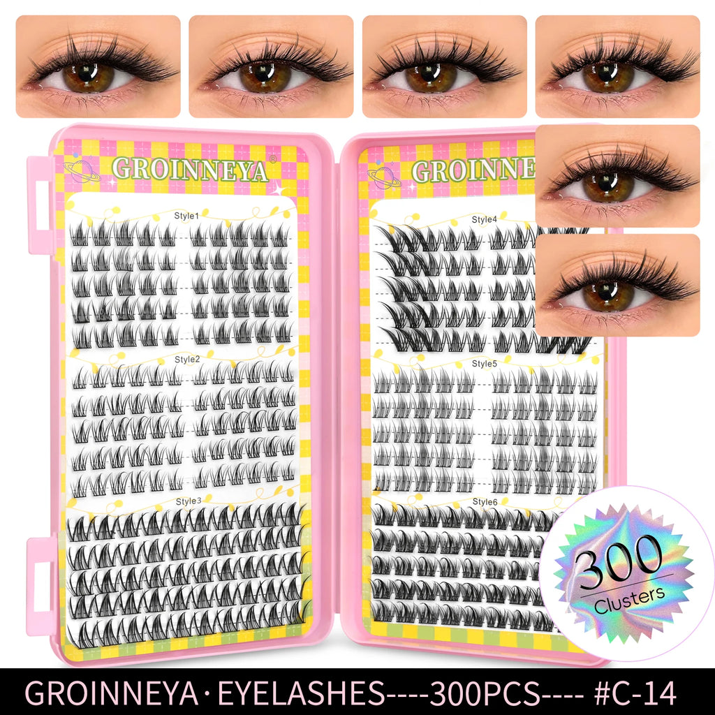 GROINNEYA Natural Cluster Lashes - 320 Pcs Volume Mixed Tray