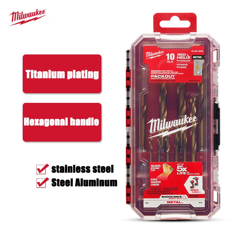 Milwaukee Titanium Plated 10-Piece SHOCKWAVE Metal Drill Bit Set
