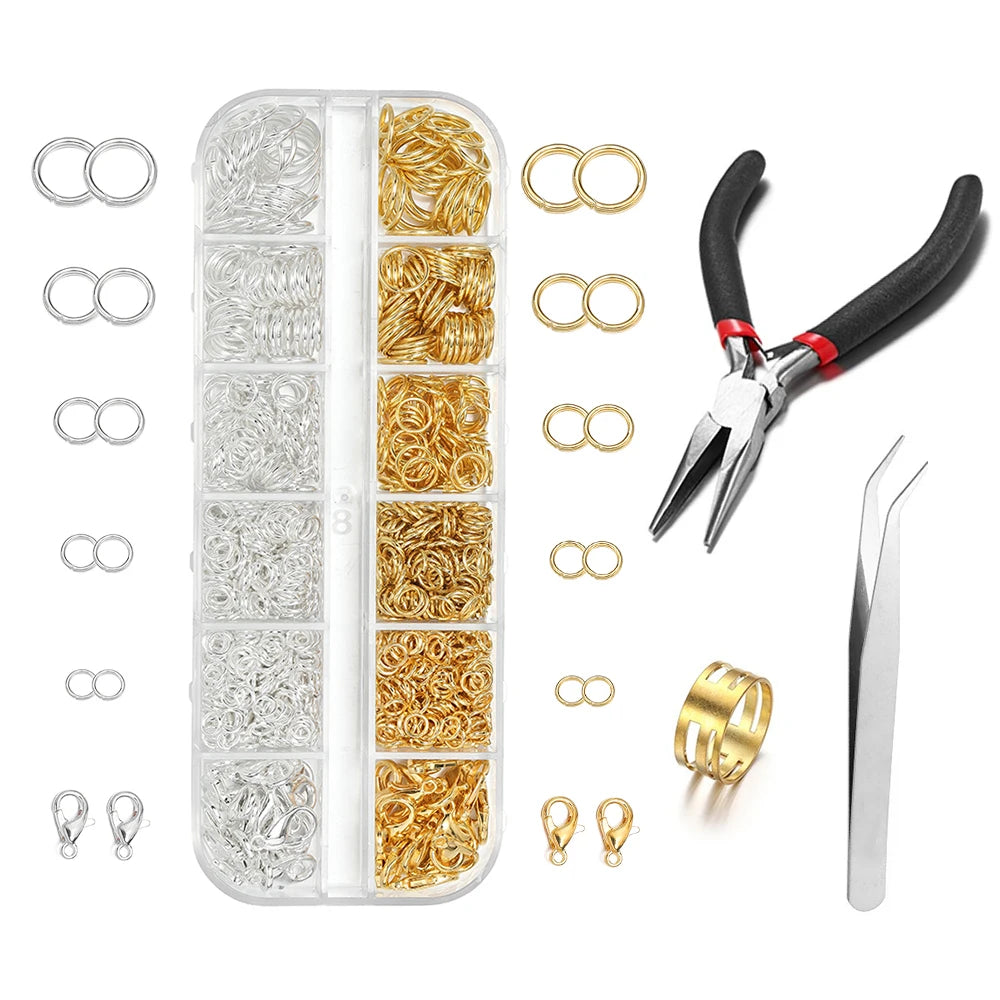 Jewelry Findings Kit with Zinc Alloy Jump Rings & Lobster Clasps