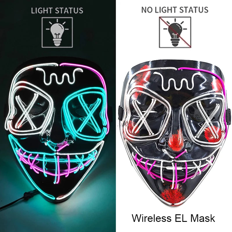 Glow-in-the-Dark Wireless LED Purge Mask for Halloween Cosplay