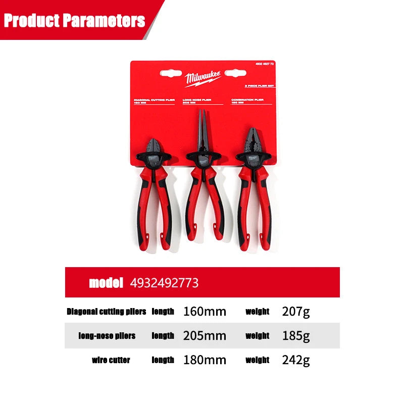 Milwaukee 3-Piece Industrial Grade Pliers Tool Set - Durable & Versatile