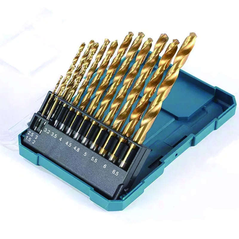 Makita HSS Twist Drill Bits Set - 13-Piece Titanium-Coated for Woodworking