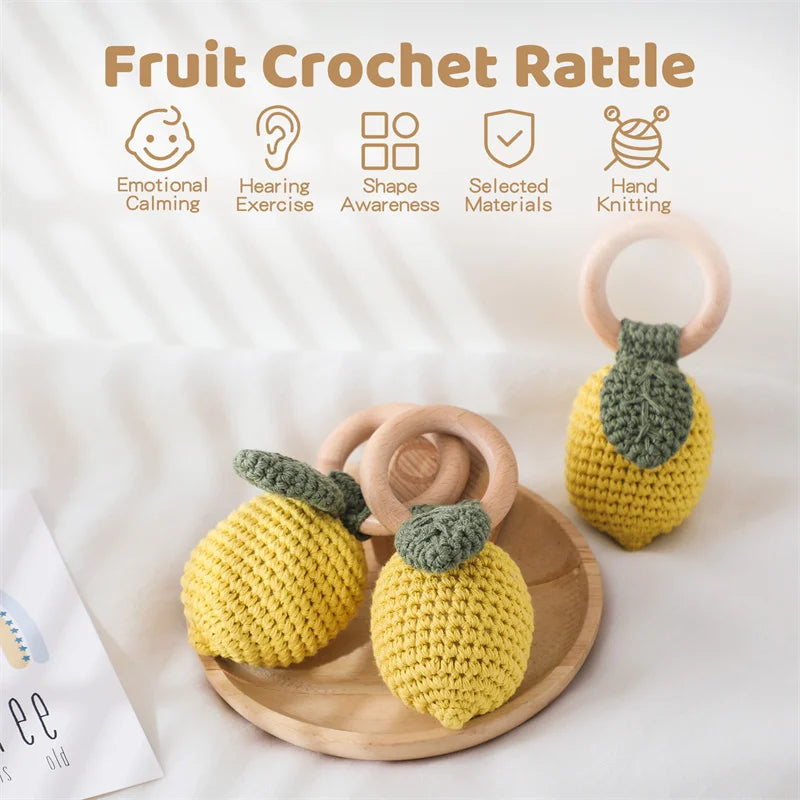 Bopoobo Baby Crochet Rattle Toy - Soft Wooden Teether & Infant Gym