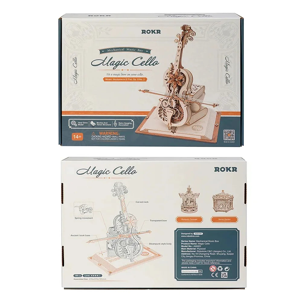 Robotime 3D Wooden Puzzle Cello Music Box - Fun & Creative Toy