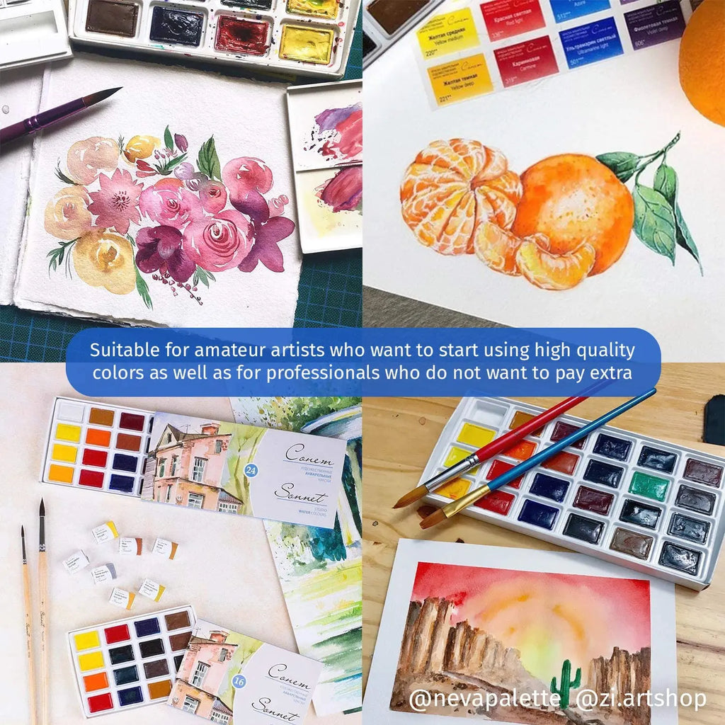 White Nights Artists' Watercolour Paint Set - Vivid Colors in 12/24/36 Pans