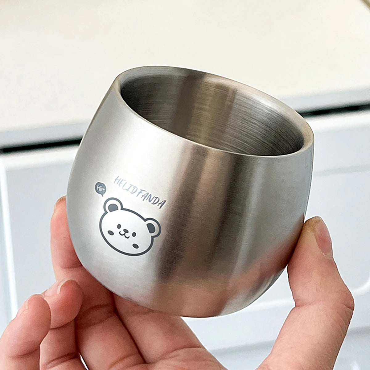 Double-Layer Cute Metal Coffee Cup for Kids - 120ml Stainless Steel