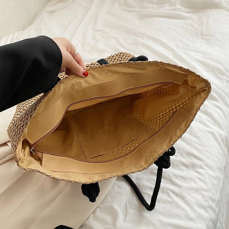 Stylish Ladies Straw Woven Handbag - Beach & Casual Tote Bag