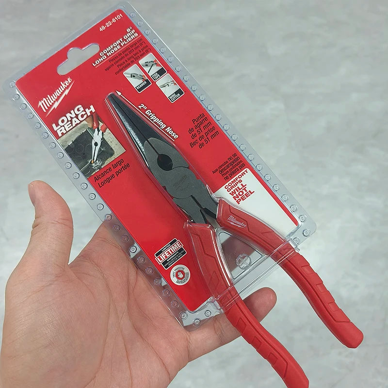 Milwaukee 8" Long Nose Pliers with Comfort Grips & 2" Gripping Nose