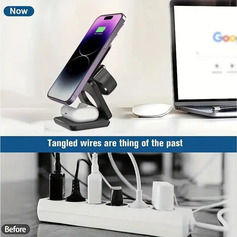 3-in-1 Wireless Charger for iPhone, Watch & AirPods - Magnetic Station