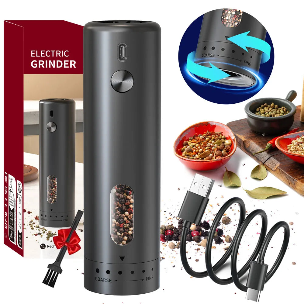 Rechargeable Adjustable Electric Pepper Grinder - Large Capacity Mill