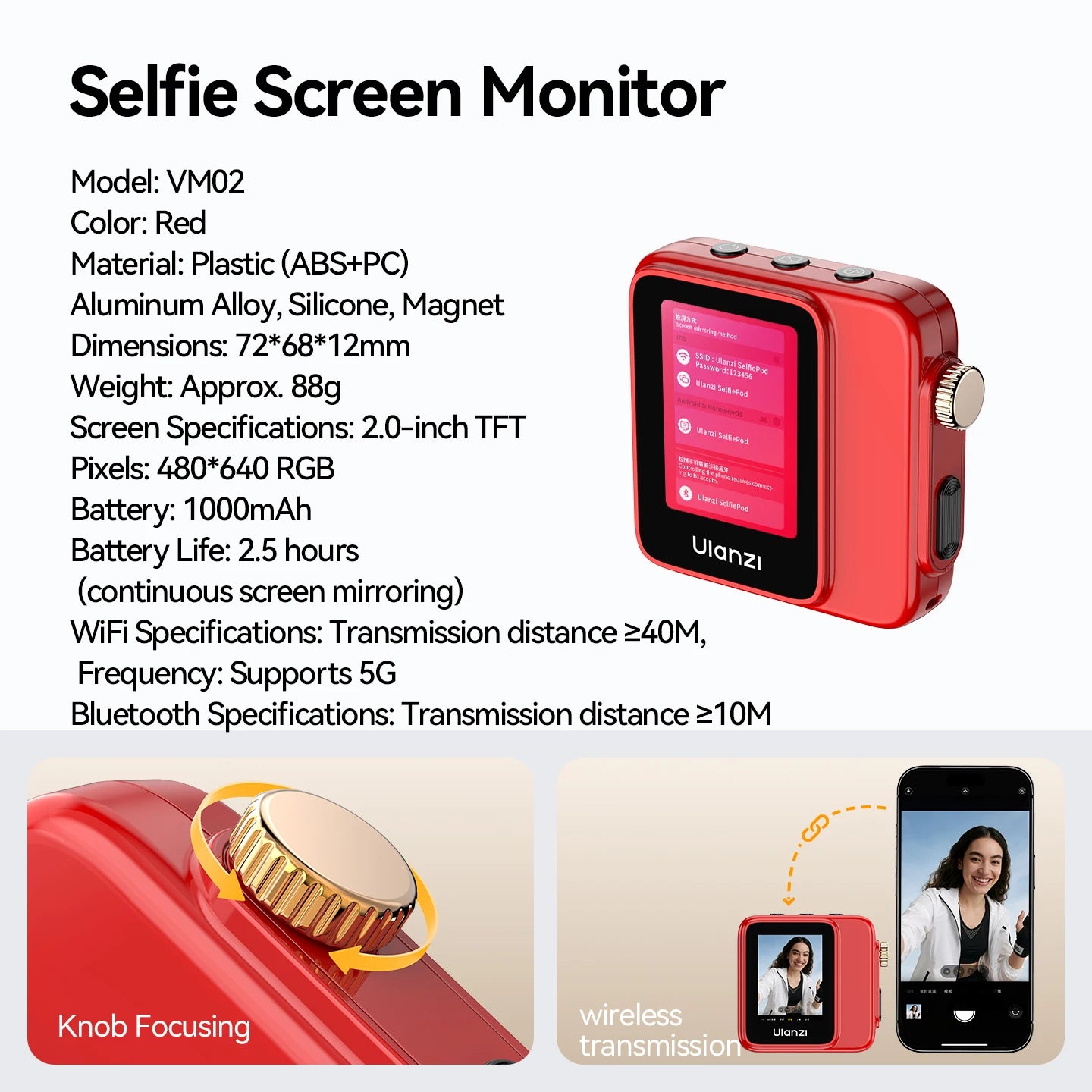 Ulanzi VM02 Magnetic Selfie Screen Monitor for Phone Vlogging